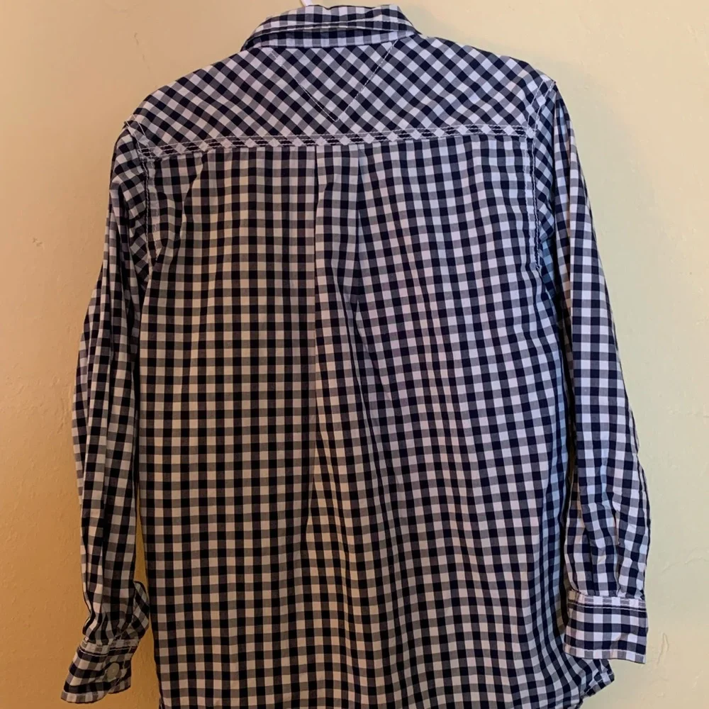 Tommy Hilfigur Boys Button Down plaid shirt-Navy /white - Picture 2 of 10
